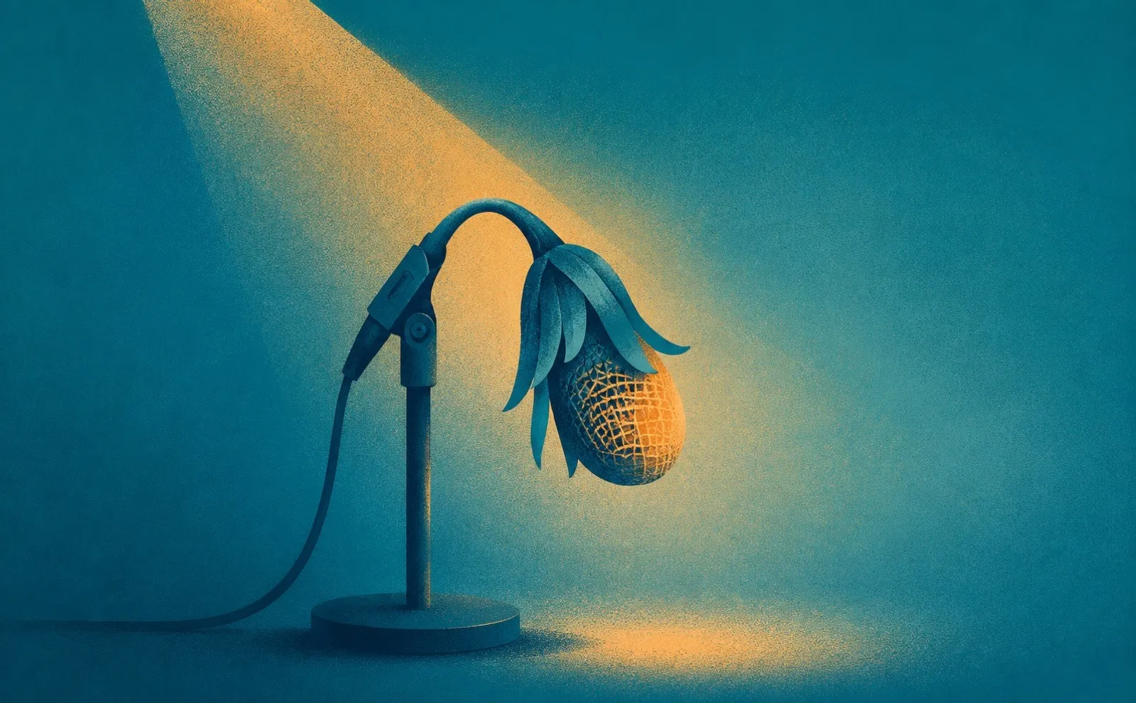 A wilting microphone drooping like a tired flower, a metaphor for bad speeches we can learn from