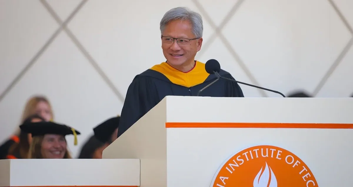 Jensen Huang delivering the commencement address at Caltech in 2024